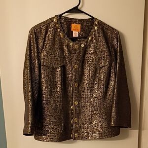 Ruby Rd. Metallic Gold Blazer With Snaps Size 12